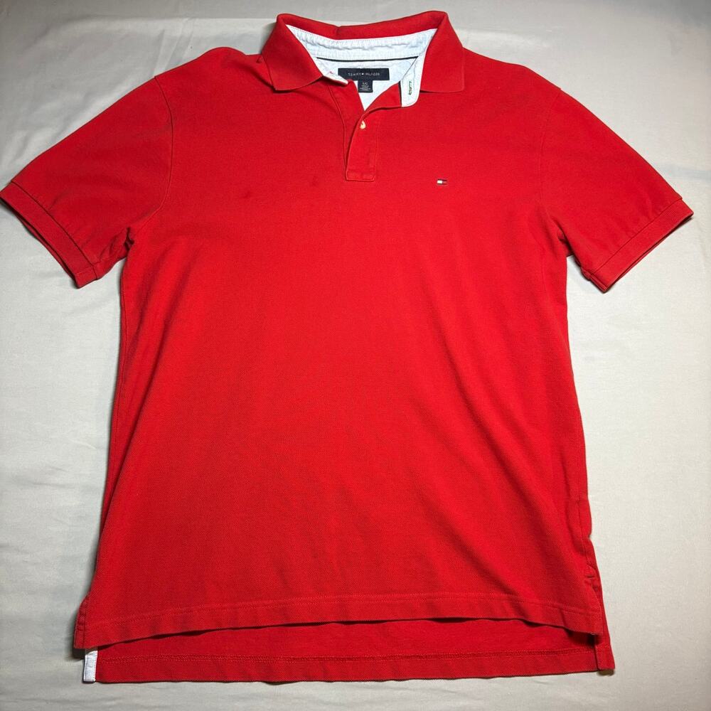 Red tommy hilfiger polo shirt